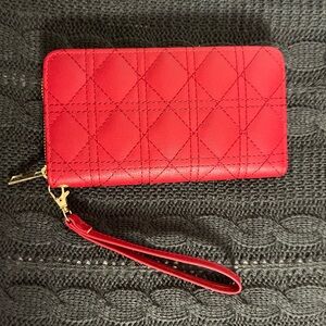 NWOT Dark Red quilted wallet with wristlet strap faux leather